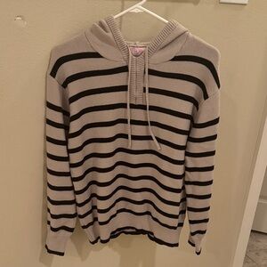 Pink lily Striped Tan and Black Womens pullover hoodie